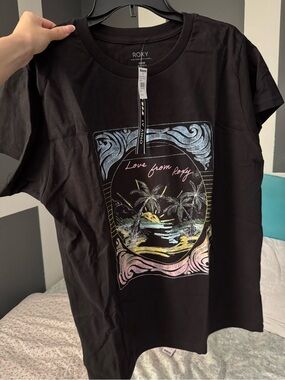 Roxy Black Graphic Tee with Light Blue Wave Print
